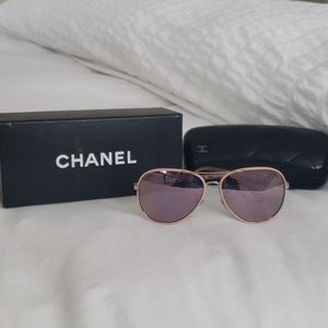 Chanel Rose Gold Quilted Aviater Sunglasses